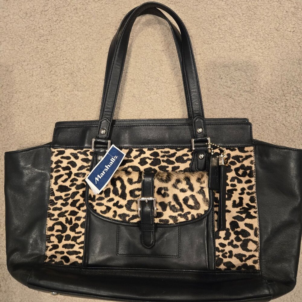 Coach NWT Animal Print Leopard Black Handbag